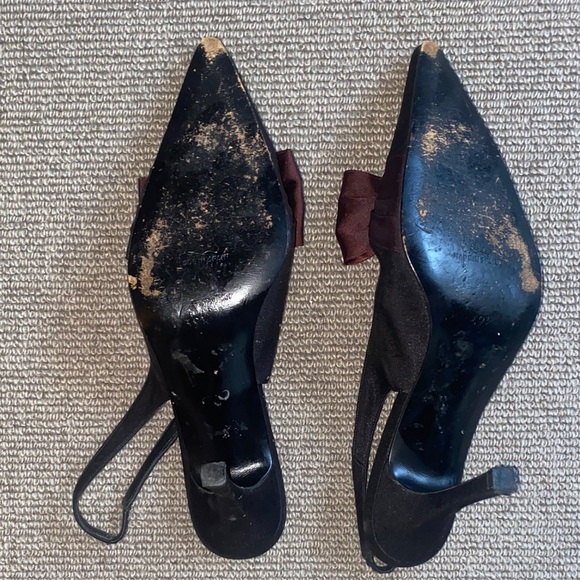 LK Bennett Elegant Black and Burgundy Satin Bow Slingback Heels sz 38.5 - Picture 6 of 15